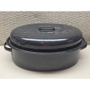 Granite Ware Oval Roaster Dark Blue Speckled‎ Enamel on Steel with Lid 15 Inch